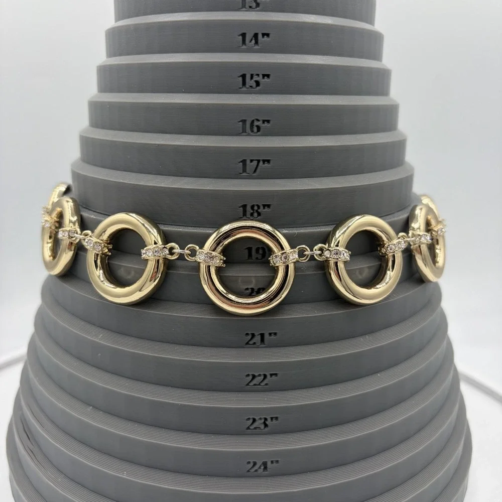 Banana Republic Gold Tone Chunky O-Ring Statement Necklace Rhinestone Toggle